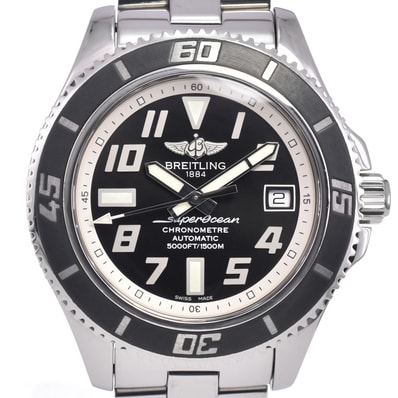 ブライトリング BREITLING A17364 スーパーオーシャン42 デイト ブラック 自動巻き メンズ 良品 箱付き 腕時計 L#148183