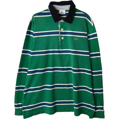 古着 ラコステ LACOSTE ボーダー柄 マルチボーダー 長袖 ラガーシャツ メンズXL相当/eaa631844