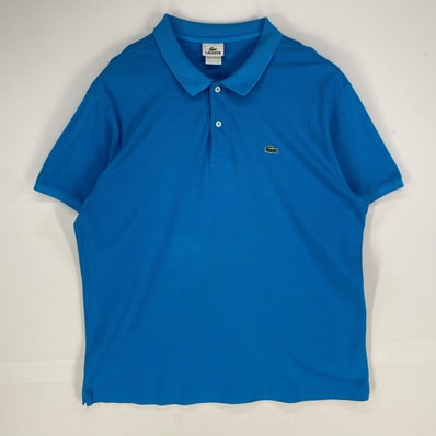 古着 ラコステ LACOSTE 鹿の子 半袖シャツ ワンポイント ロゴワッペン 大きいサイズ ポロシャツ 3XL ブルー系 メンズ
