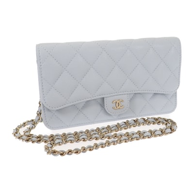 シャネル CHANEL フラップ フォンケース AP3744 ショルダーバッグ グレインドカーフスキン ライトブルー ゴールド金具 レディース【中古】【Aランク】