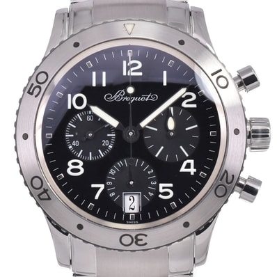 ブレゲ Breguet 3820ST/H2/9W6 トランスアトランティック タイプXX クロノグラフ デイト ブラック 自動巻き メンズ 美品 腕時計 J#148020