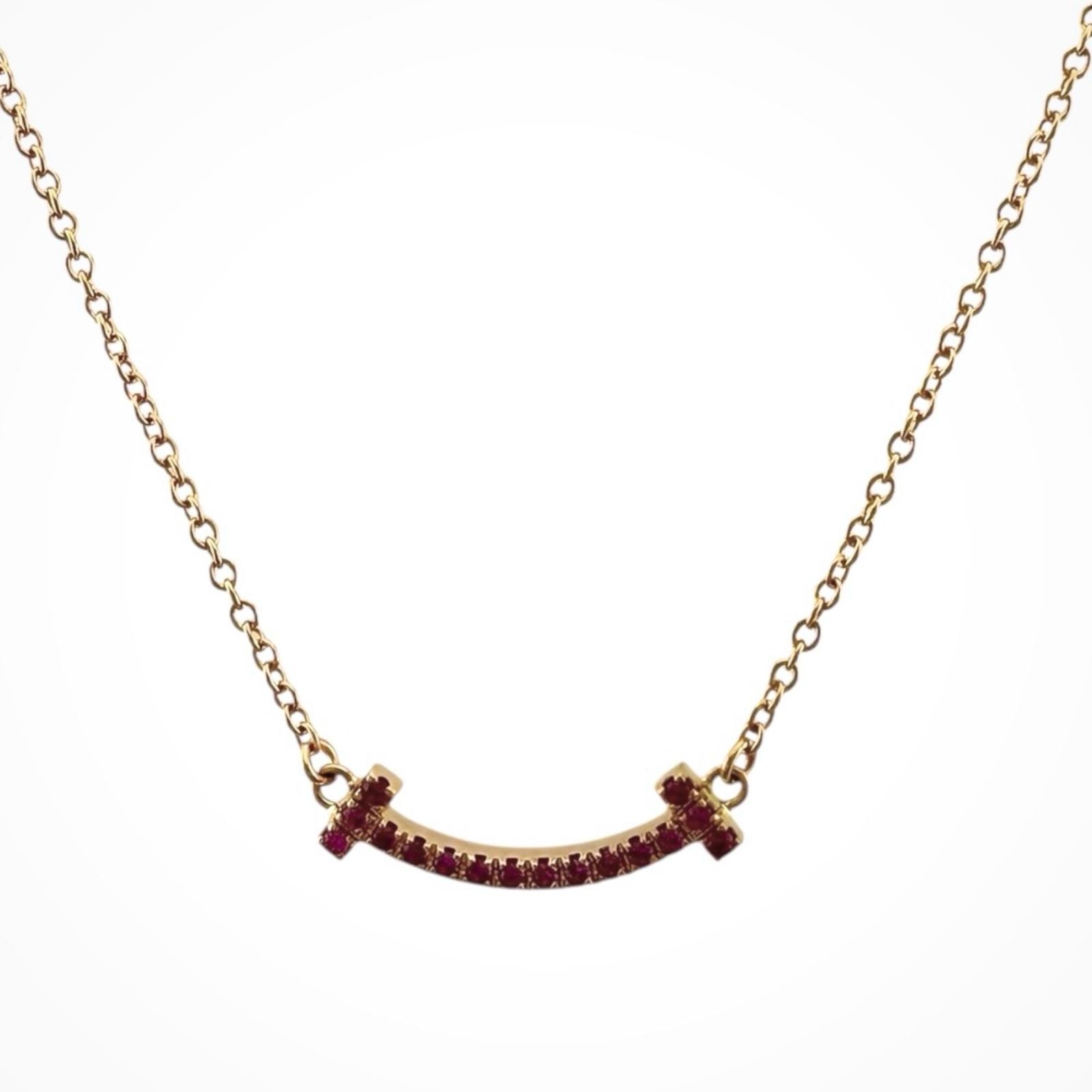 ティファニー Tスマイル ネックレス 18金 K18イエローゴールド ピンクサファイア レディース TIFFANY&Co.  中古