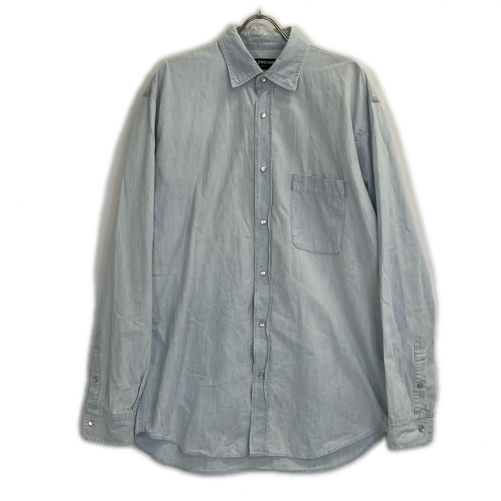 バレンシアガ 18SS thepowerofdreams ブルー バックプリント オーバーサイズ デニムシャツ 37