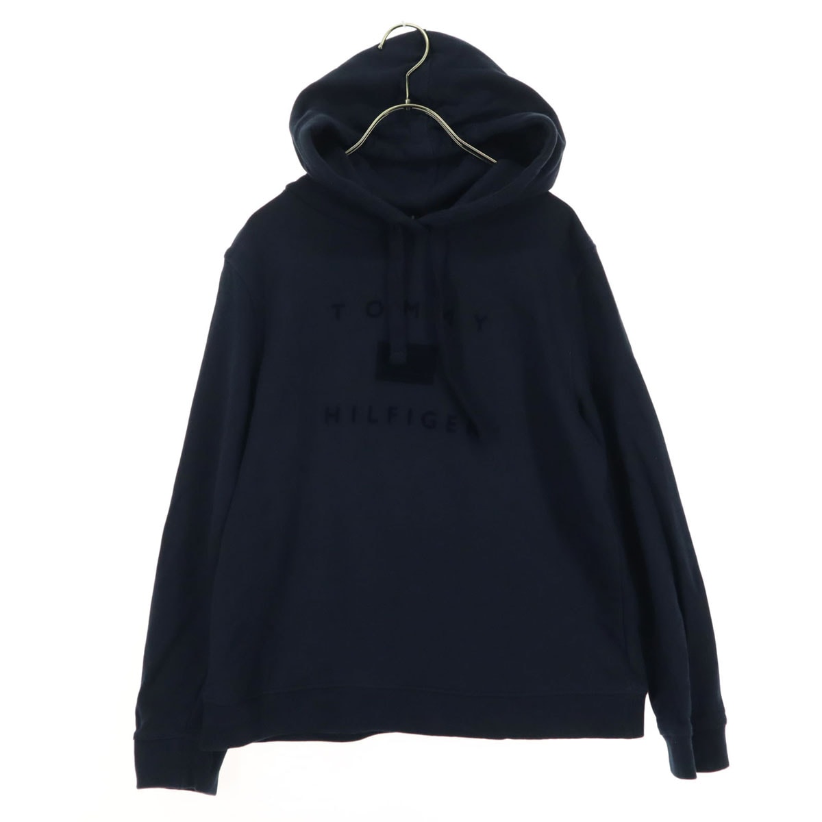 TOMMY HILFIGER トミーヒルフィガー ロゴフロッキープリント 長袖 スウェットパーカー S ブラック