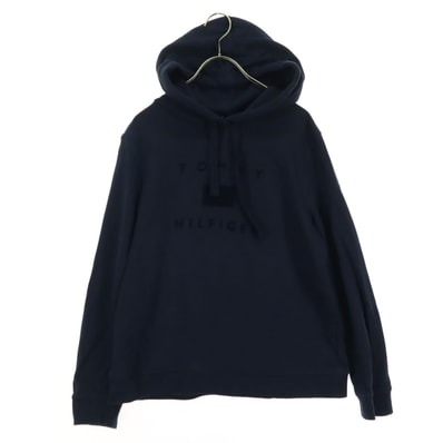 TOMMY HILFIGER トミーヒルフィガー ロゴフロッキープリント 長袖 スウェットパーカー S ブラック