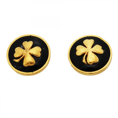 【6jdb0270】シャネル イヤリング ヴィンテージ クローバーモチーフ GPメッキ ゴールド ブラック【中古】レディース