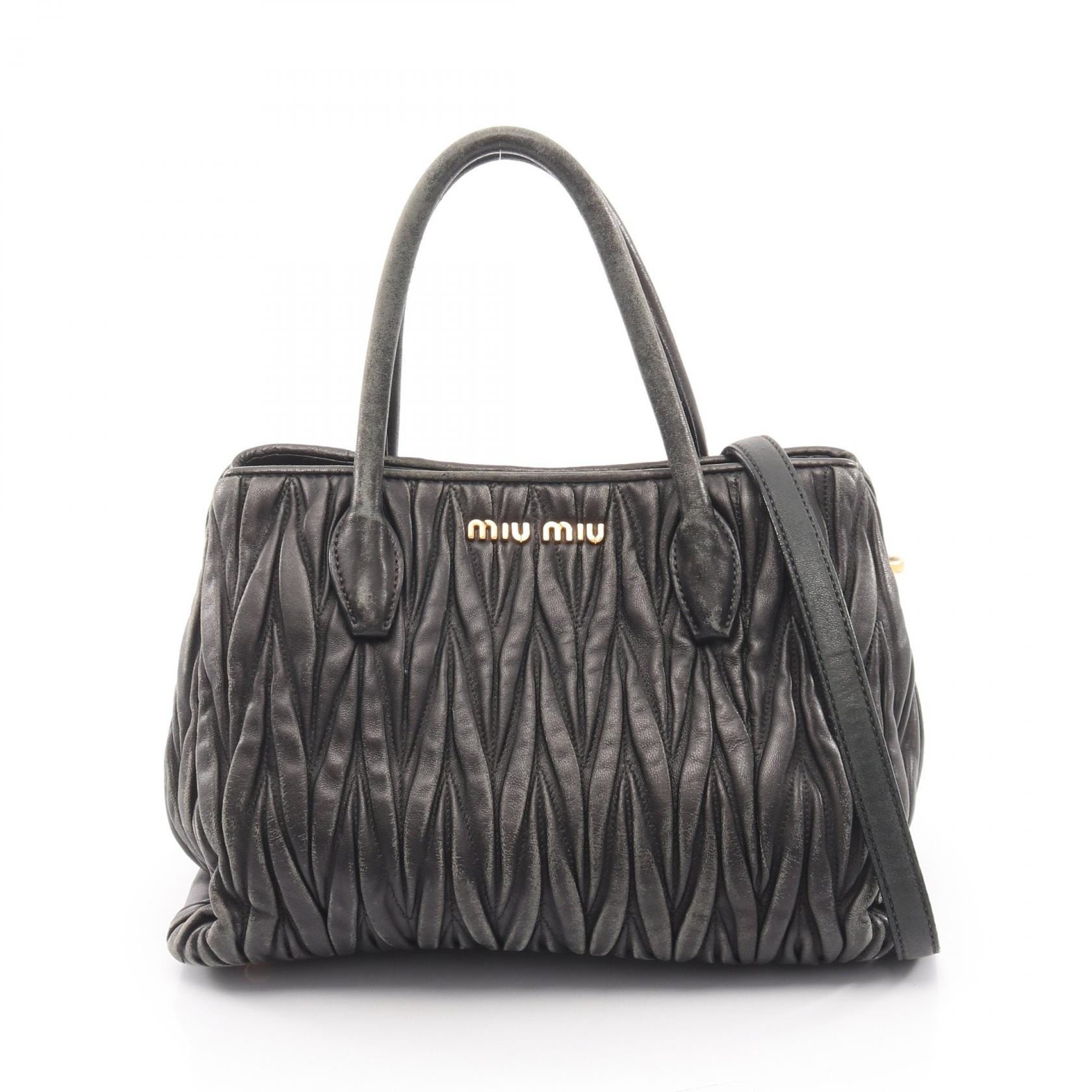 ミュウ ミュウ Miu Miu マテラッセ 2way ハンドバッグ バッグ レザー レディース ブラック系 【中古】