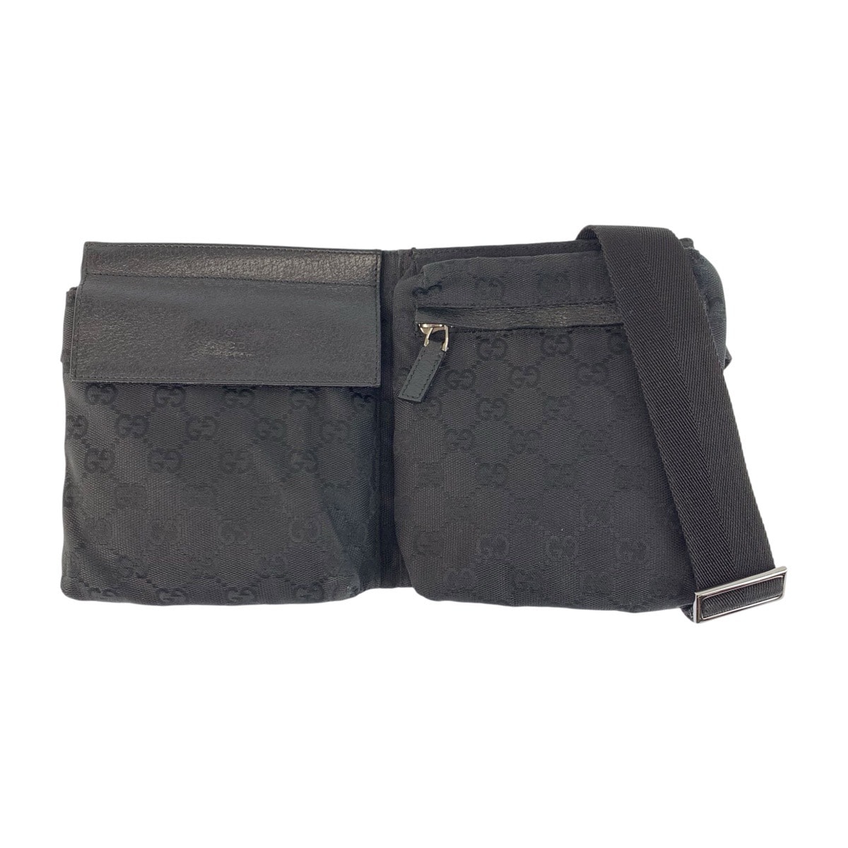 GUCCI グッチ ブラック 黒 シルバー金具 GGキャンバス レザー/ ボディバッグ ウエストポーチ 男女共用 601175 【中古】