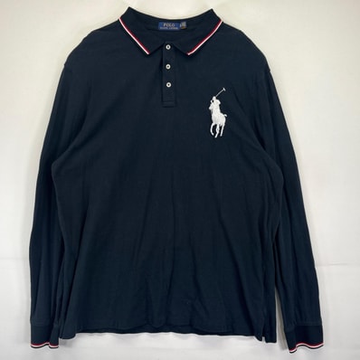 古着 ポロ・ラルフローレン POLO RALPH LAUREN 長袖ポロシャツ 鹿子 大きいサイズ ビッグポニー 14041 ブラック メンズ