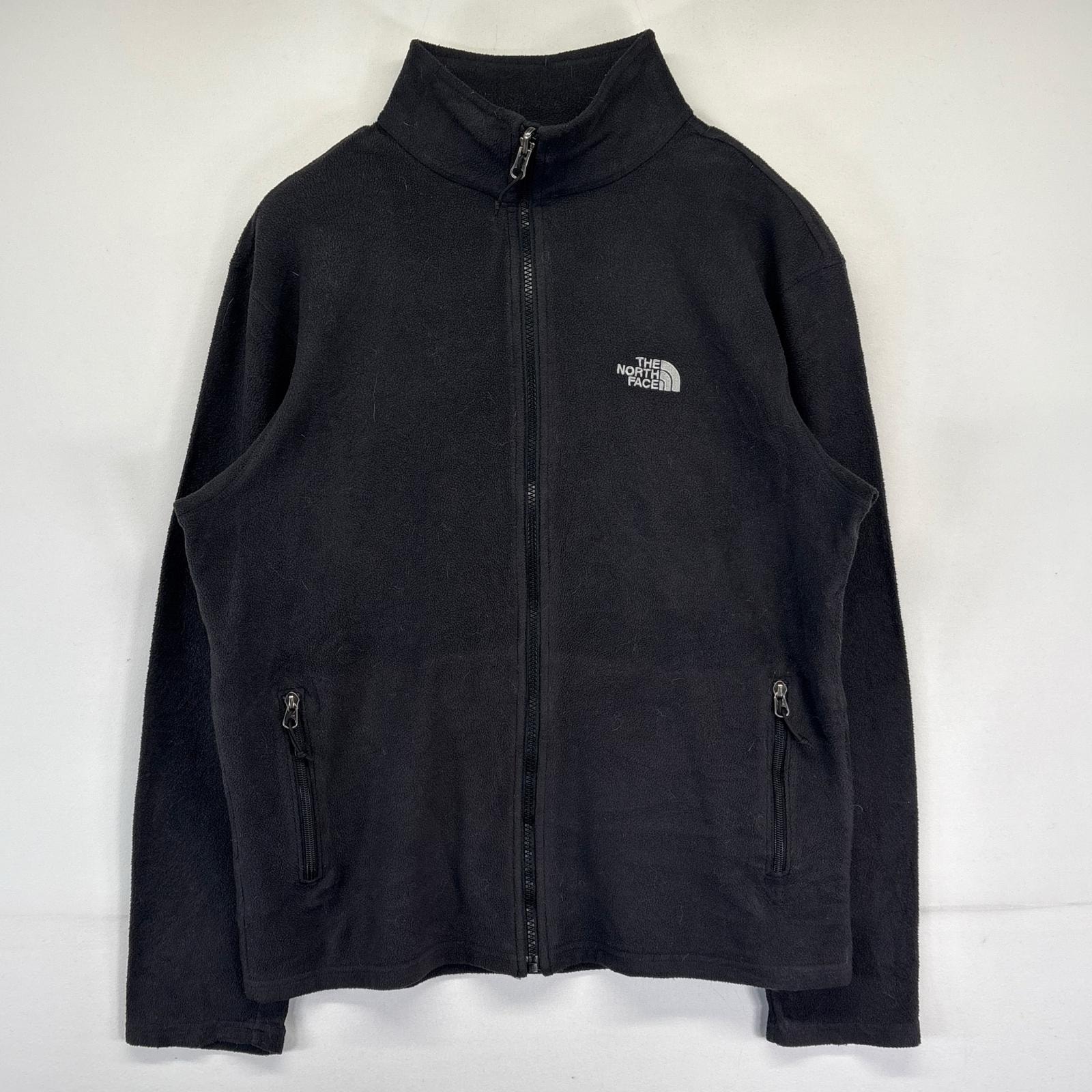 古着 ザ・ノースフェイス THE NORTH FACE フリースジャケット フルジップ ワンポイントロゴ刺繍 デザイン アウトドア M  ブラック メンズ