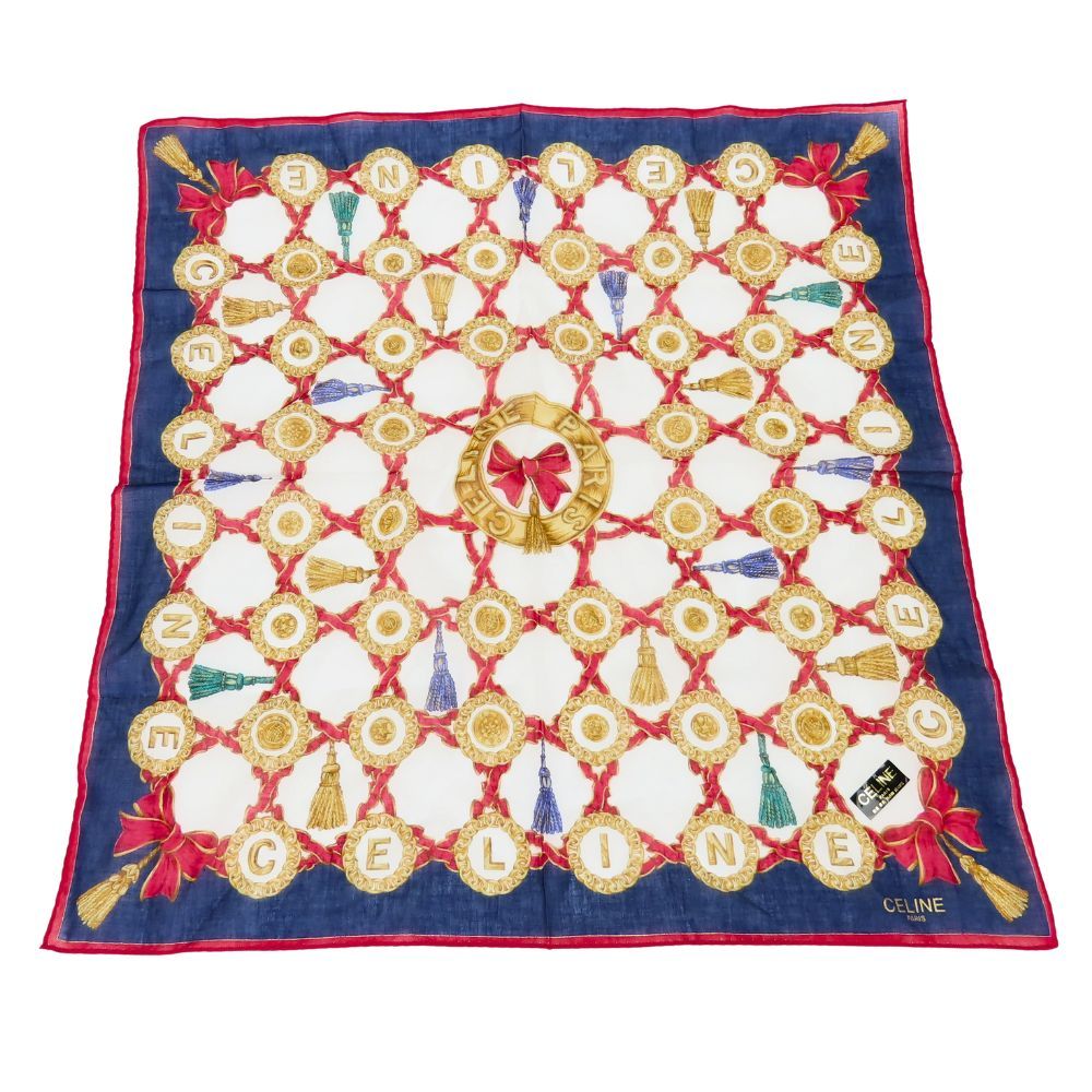 【中古】 セリーヌ ハンカチ 綿 ネイビー レッド ホワイト 小物 おしゃれ レディース 女性 CELINE