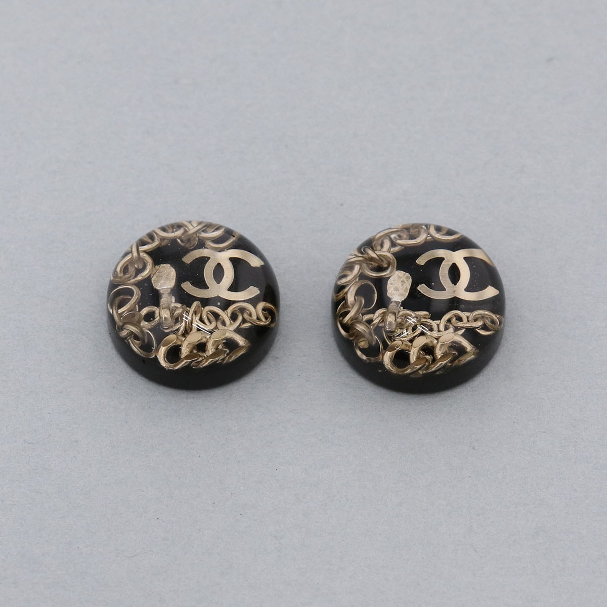 CHANEL シャネル ココマーク ピアス レジン ブラック ゴールド  レディース【中古】