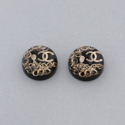 CHANEL シャネル ココマーク ピアス レジン ブラック ゴールド レディース【中古】