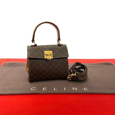 CELINE セリーヌ マカダム ブラゾン 柄 リング 金具 レザー PVC ショルダーバッグ ブラウン
191-3