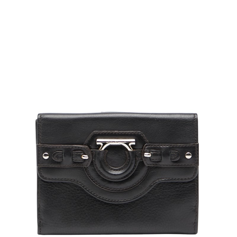 サルヴァトーレフェラガモ ガンチーニ 二つ折り財布 ブラック レザー レディース Salvatore Ferragamo 【中古】