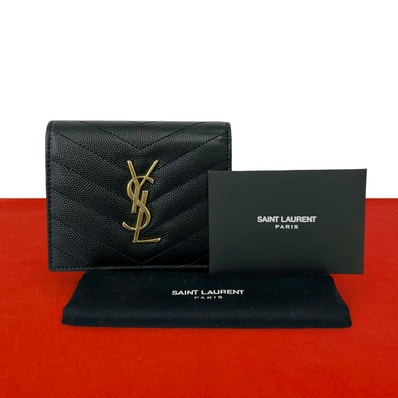 SAINT LAURENT PARIS サンローランパリ YSL ロゴ 金具 レザー 三つ折り財布 ブラック
75220