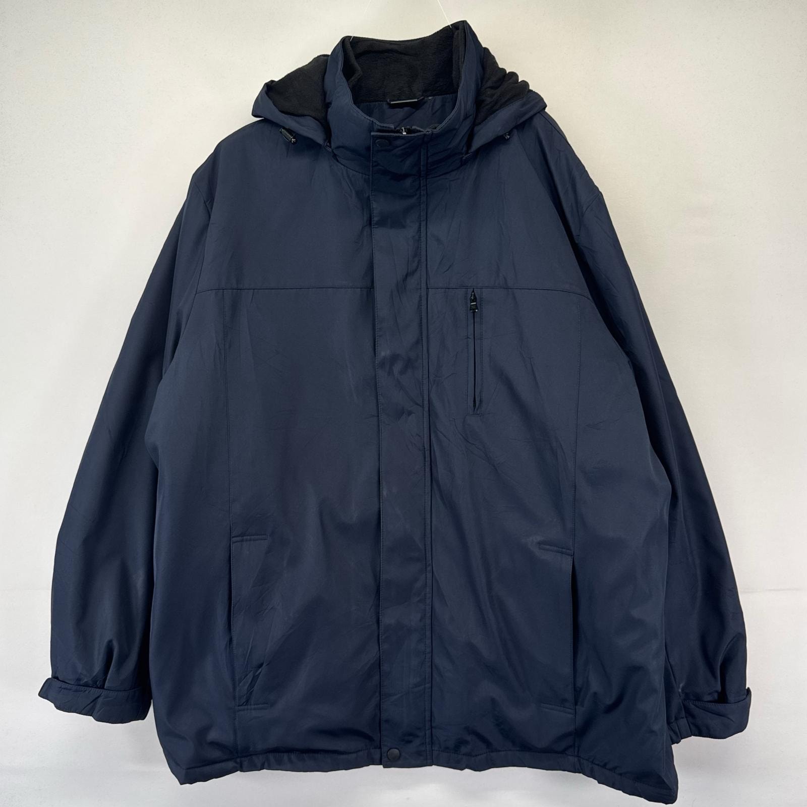 古着 カルバンクライン Calvin Klein ジャケット フリースライナー フルジップ レイヤード 中綿 XL  ネイビー系 無地 メンズ