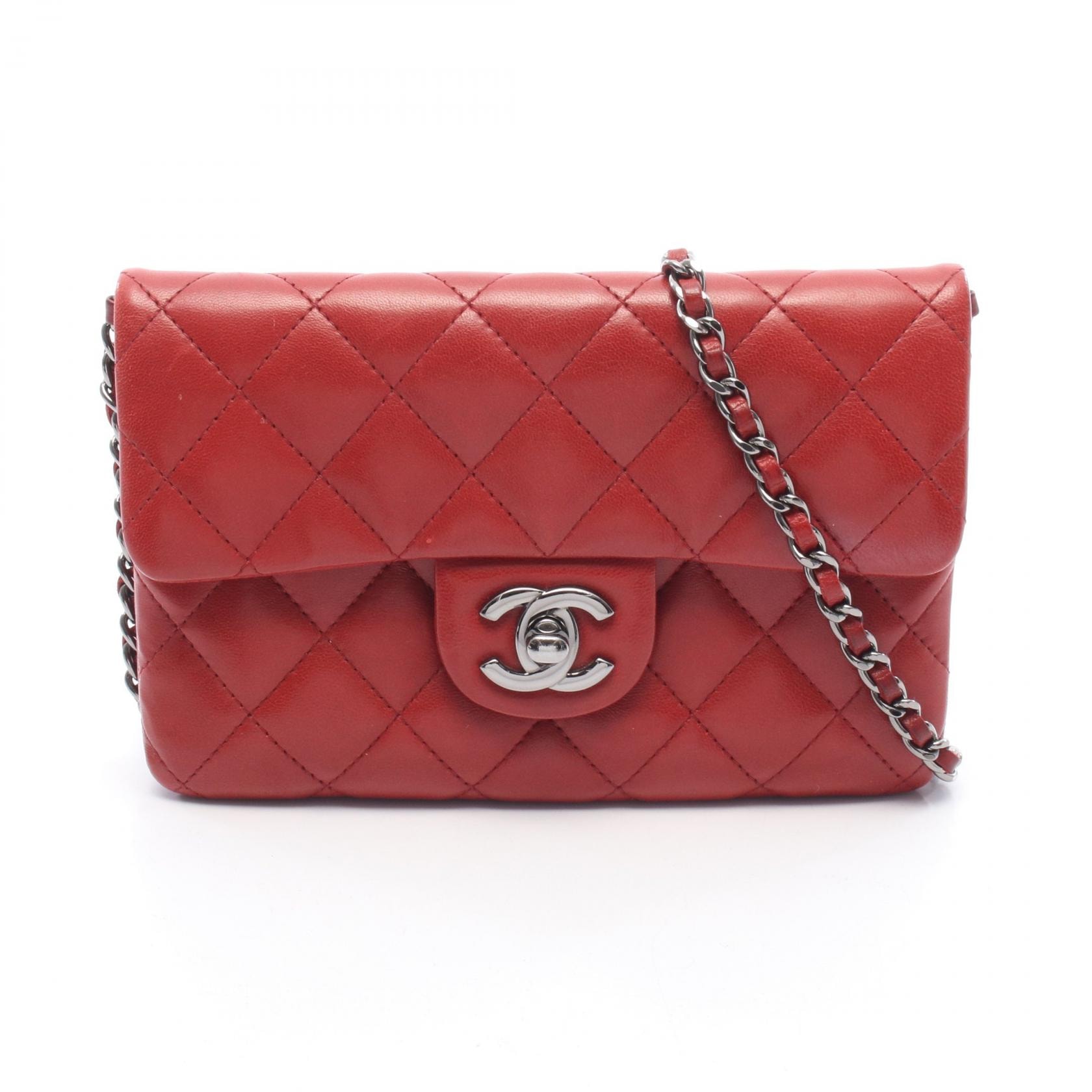 シャネル CHANEL マトラッセ スモール チェーンショルダー ショルダーバッグ バッグ ラムスキン(羊革) レディース レッド系 66251 【中古】