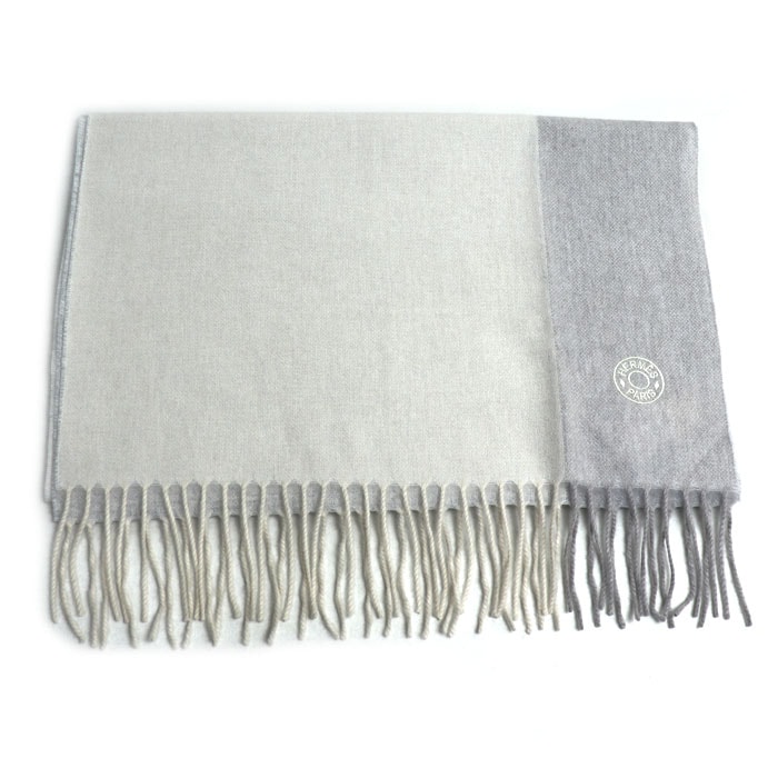 HERMES エルメス サマーブロック マフラー ベージュ ライトグレー ユニセックス【未使用】【買取品】