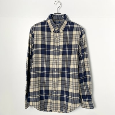 Polo Ralph Lauren custom Fit flannel Shirt navy×cream/white