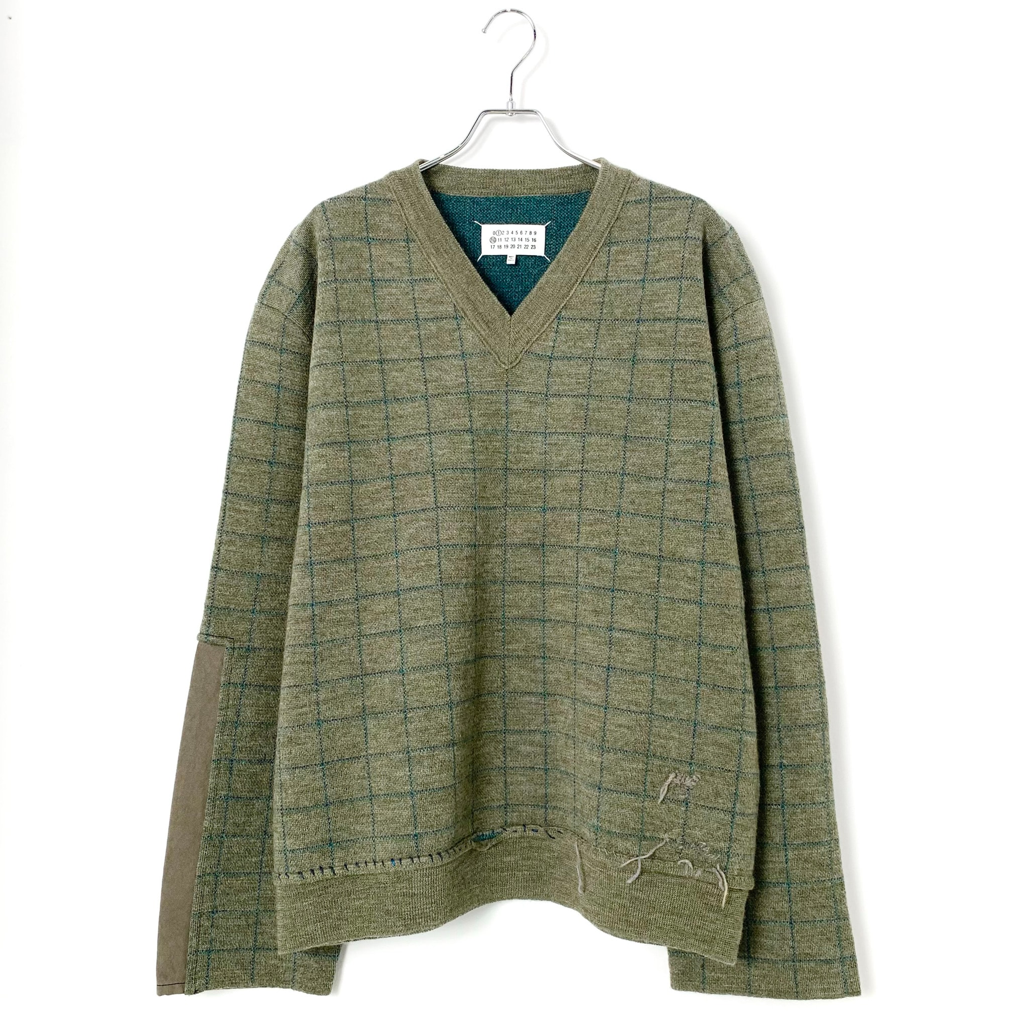 Maison MargielaMai Long Sleeve V-Neck Grid Pattern Jumper Military Green