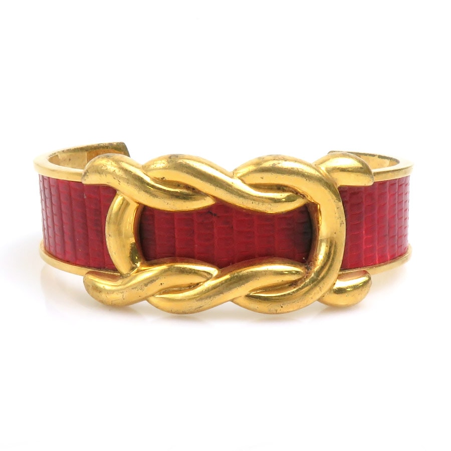 エルメス HERMES バングル リザード/メタル レッド×ゴールド レディース【中古】 r10818a