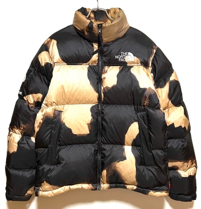 Supreme x The North Face Bleached Denim Print Nuptse Jacket "Black"