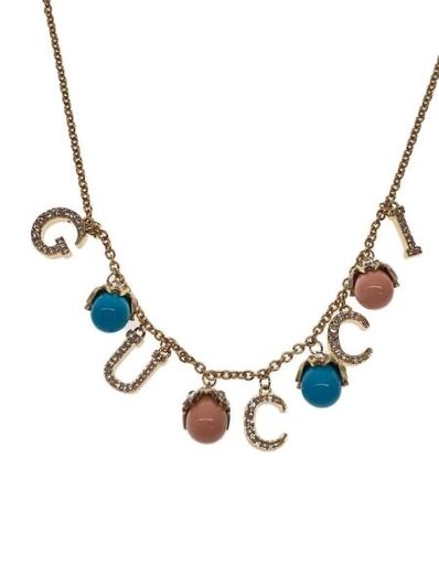 GUCCI Antique Tone Metal Handwritten GUCCI Necklace "Gold"