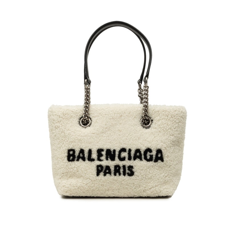 バレンシアガ デューティフリー トートバッグ 759941 ホワイト ブラック ボア レザー レディース BALENCIAGA 中古