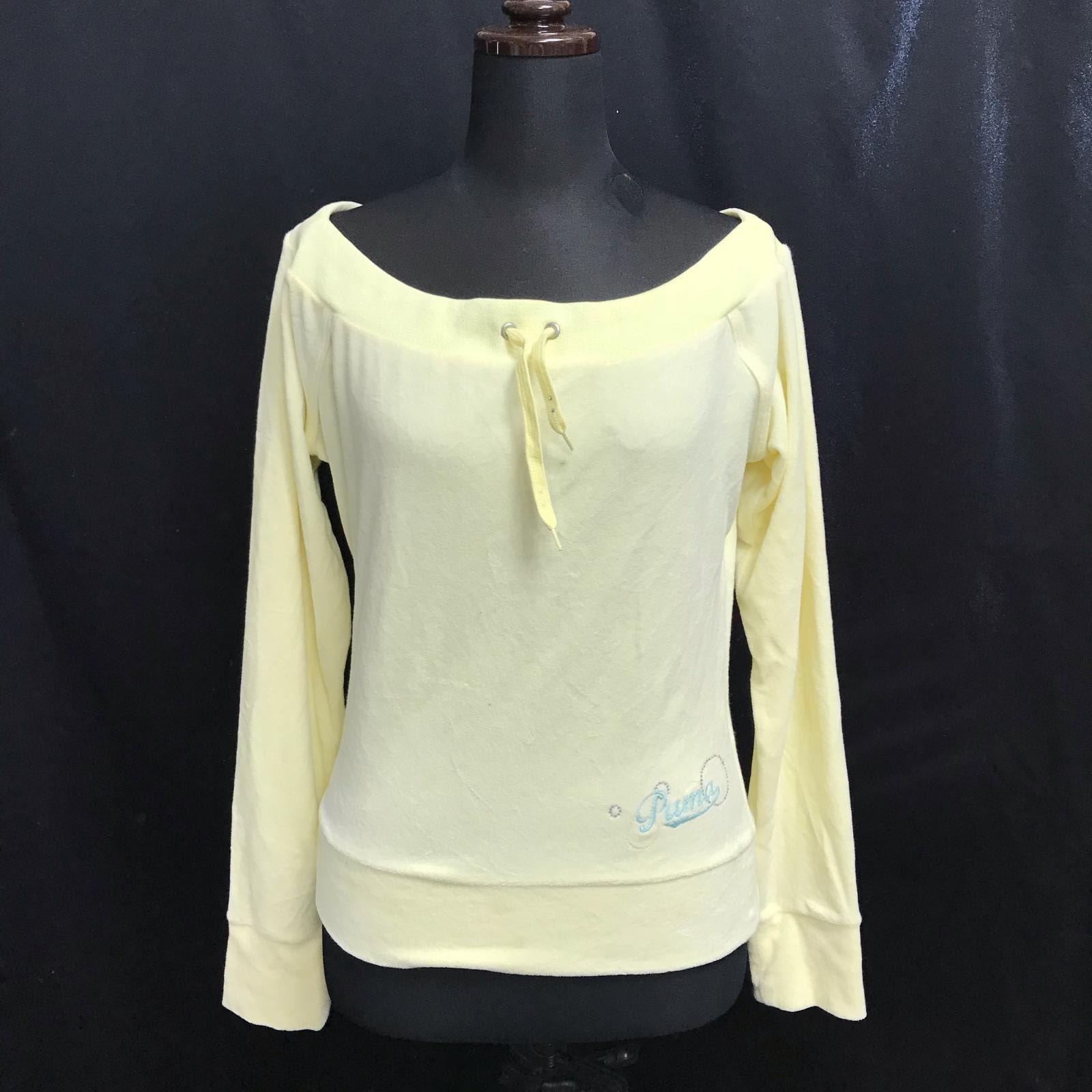 日本製★ PUMA【プーマ】パイル地/長袖Tシャツ【size:L/レディース/オフショルダー/黄/yellow】カットソー/Tops◆BJ029-j