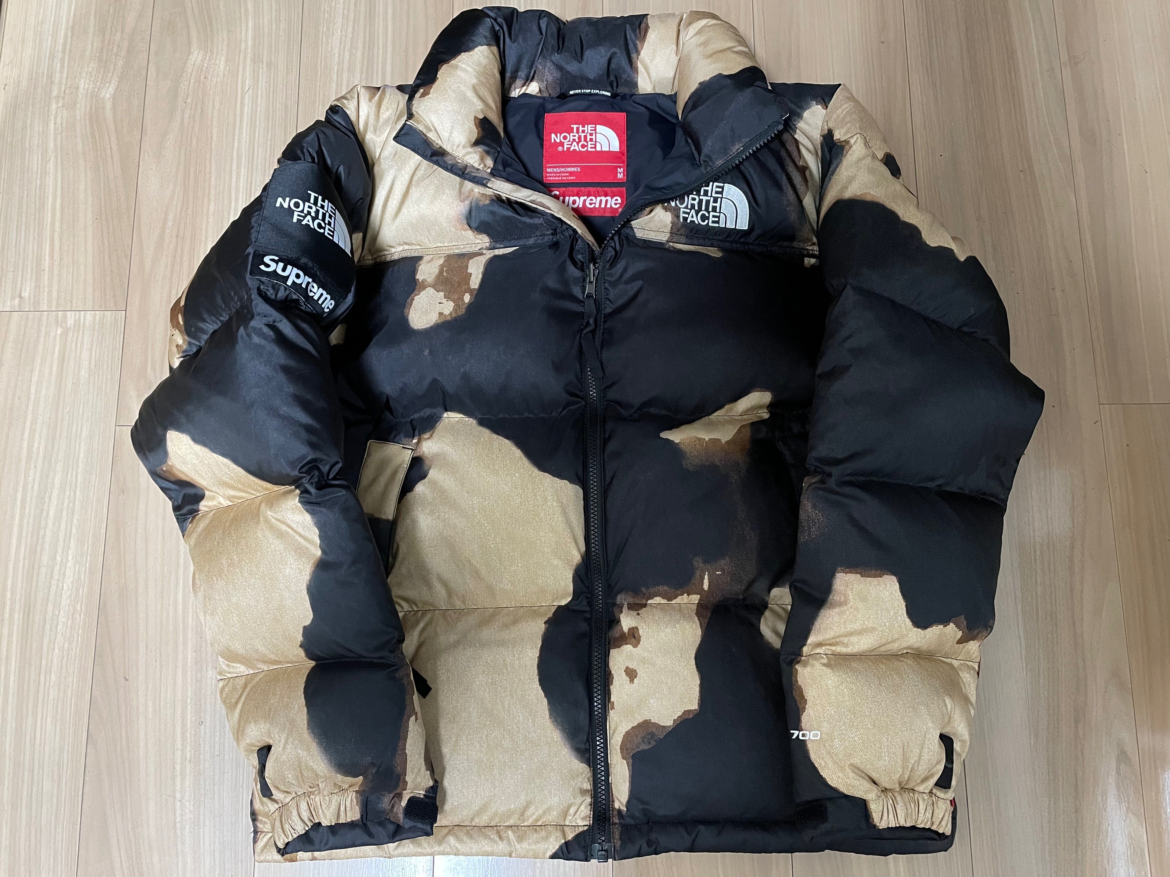 Supreme x The North Face Bleached Denim Print Nuptse Jacket "Black"