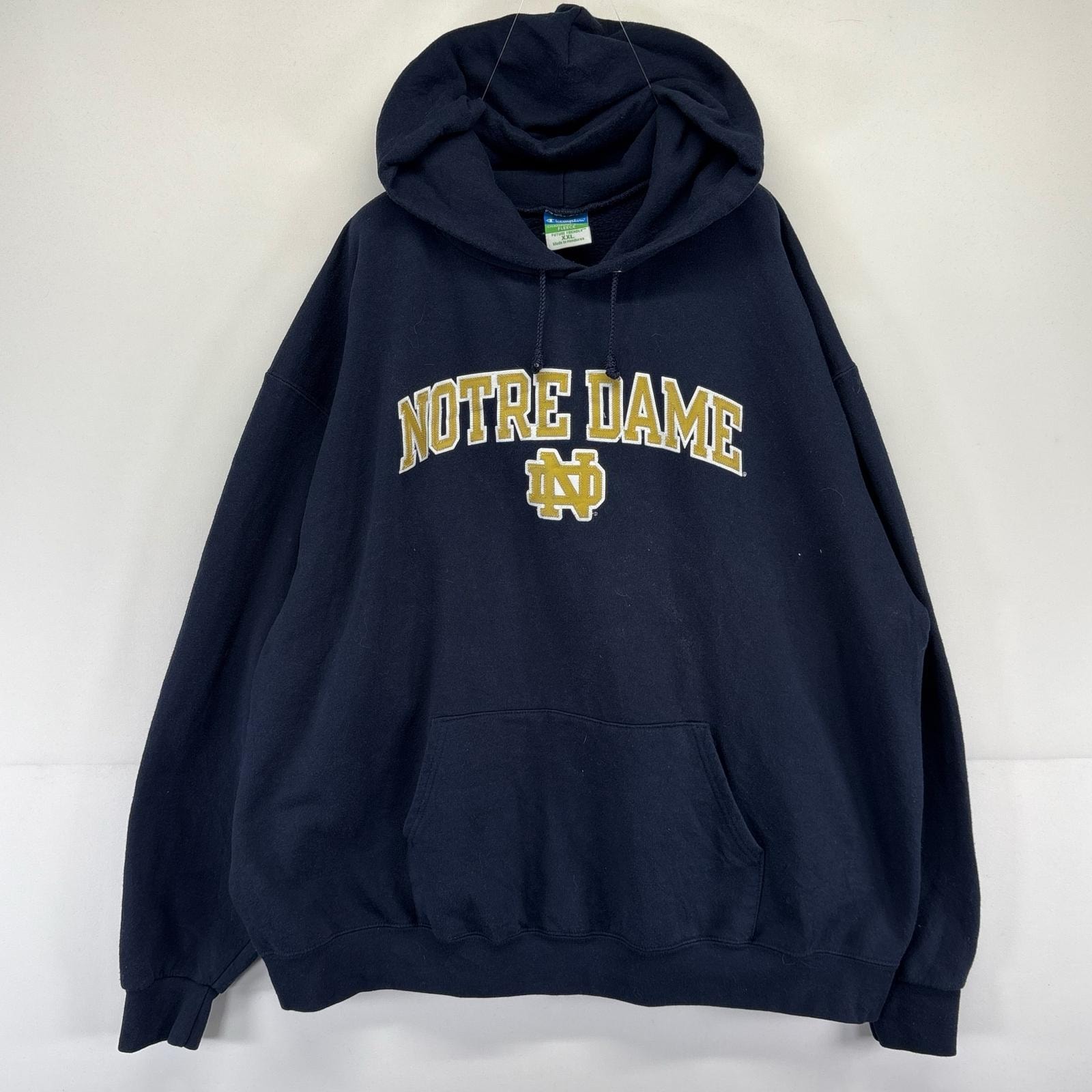 古着 チャンピオン Champion パーカー カレッジロゴ ロゴ ノートルダム プルオーバー スウェット 2XL  ネイビー系 メンズ