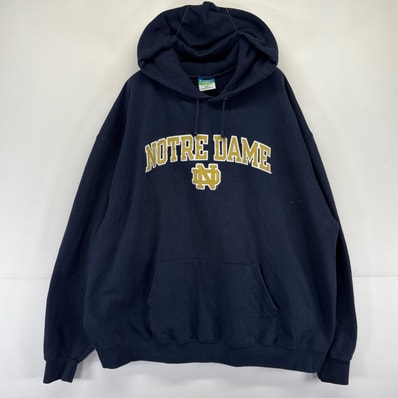 古着 チャンピオン Champion パーカー カレッジロゴ ロゴ ノートルダム プルオーバー スウェット 2XL ネイビー系 メンズ
