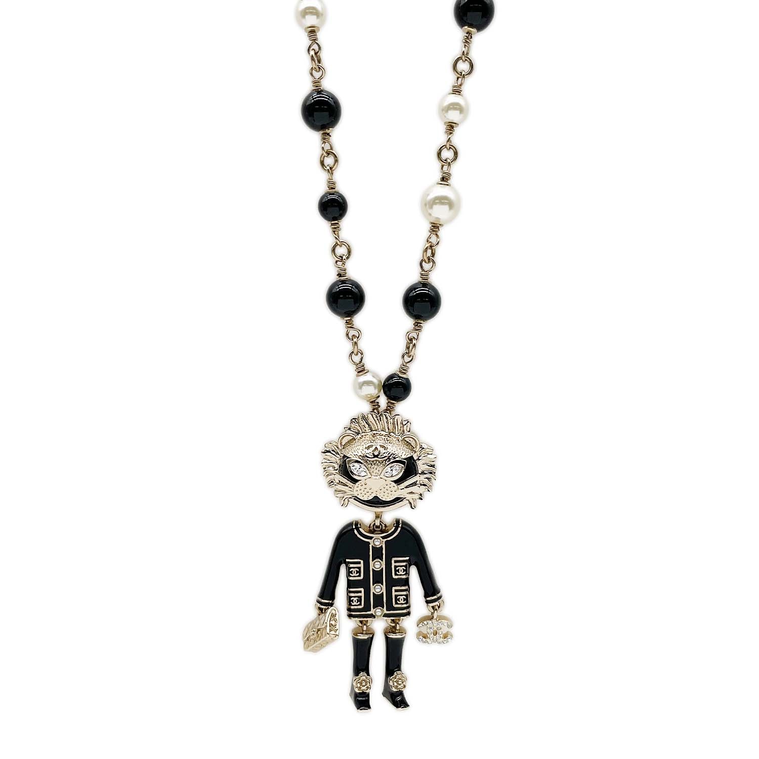CHANEL シャネル ライオン スイング パール ロング ネックレス
 バイカラー B22P メタル ブラック ユニセックス
 【中古】