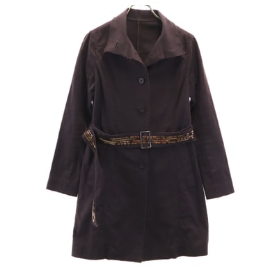 LANVIN en Bleu ランバンオンブルー 日本製 リネンブレンド コート 38 ブラウン系