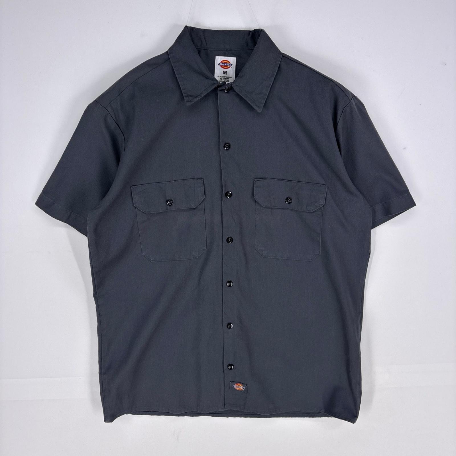 古着 ディッキーズ Dickies 半袖シャツ ワーク 胸ポケット 作業着 ショートスリーブ M  グレー系 無地 メンズ