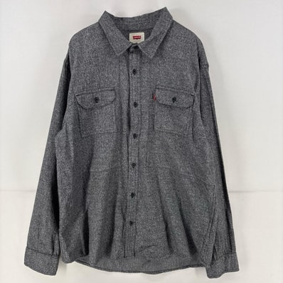 古着 リーバイス Levi's 長袖シャツ 胸ポケット 無地 ネルシャツ 大きいサイズ XL グレー 無地 メンズ