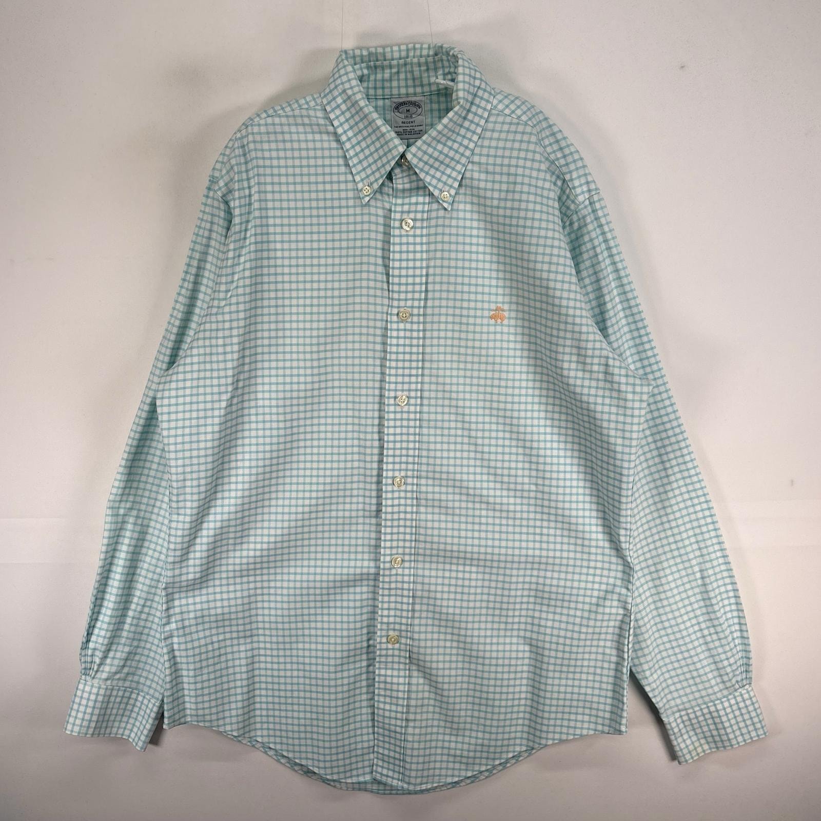 古着 ブルックスブラザーズ Brooks Brothers 長袖シャツ ロゴ 刺繍 REGENT ボタンダウン M  ブルー系 チェック メンズ
