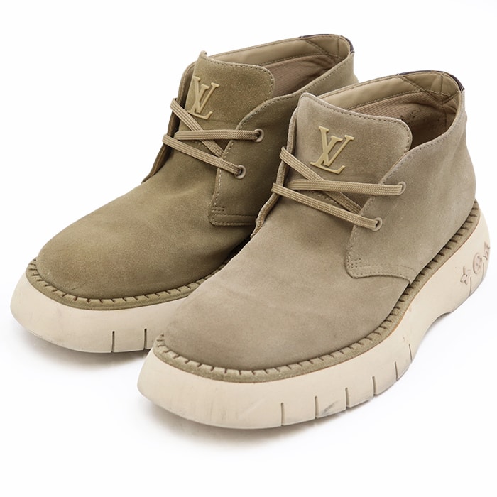 LOUIS VUITTON ルイ・ヴィトン スウェード ブーツ サイズ 7 メンズ BM0292 22AW アンクルブーツ スクエアライン レザー LVロゴ モノグラム シューズ 靴 ベージュ イタリア製