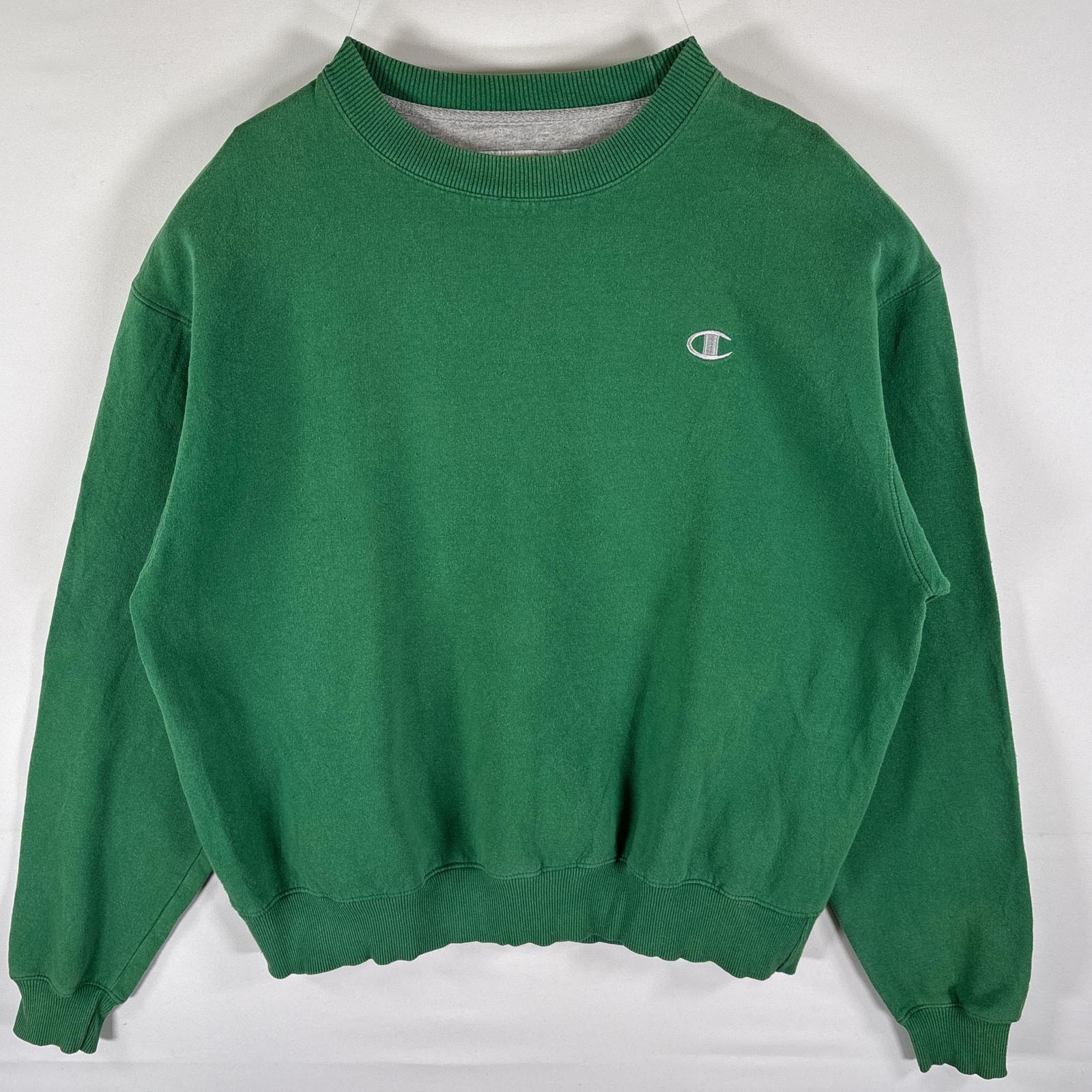 古着 チャンピオン Champion スウェット トレーナー クルーネック プルオーバー ワンポイントロゴ刺繍 L  グリーン メンズ