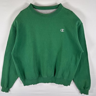 古着 チャンピオン Champion スウェット トレーナー クルーネック プルオーバー ワンポイントロゴ刺繍 L グリーン メンズ