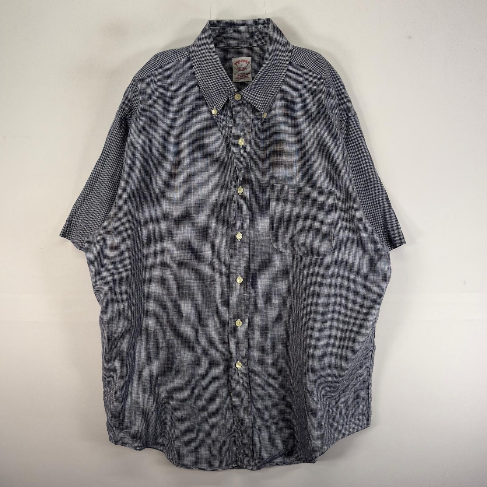 古着 ブルックスブラザーズ Brooks Brothers 半袖シャツ 胸ポケ 1818 L  ネイビー系 チェック メンズ
