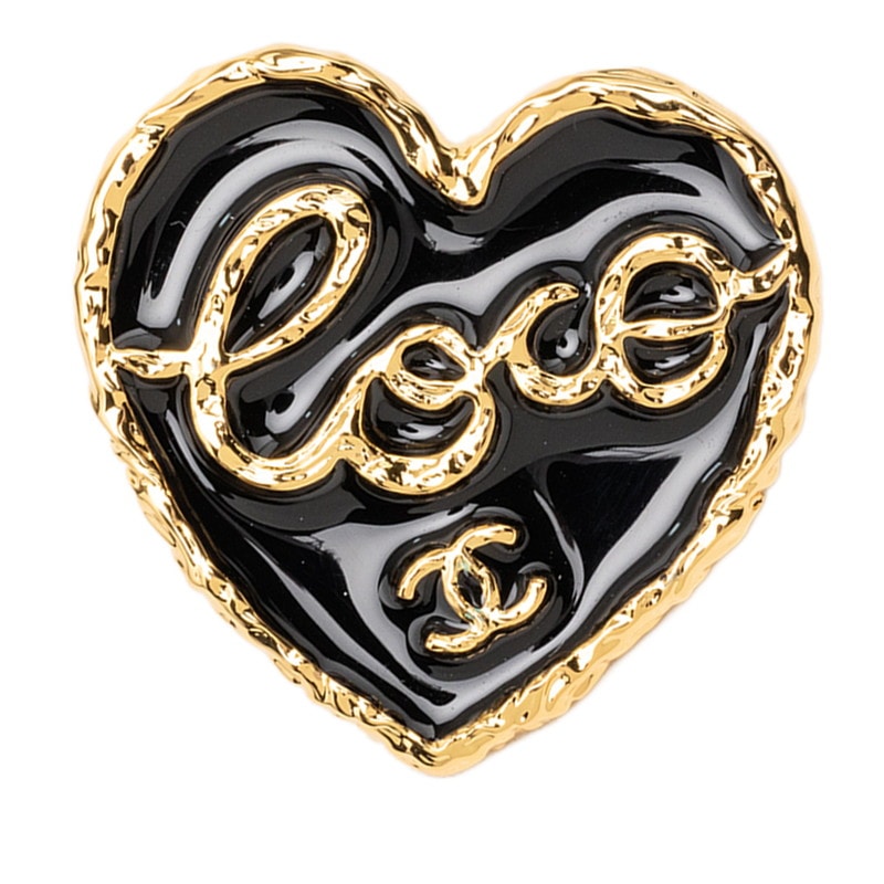 CHANEL シャネルハート＆CCココマークピンバッチ/ブローチゴールドブラック B (目立った傷や汚れなし)】シャネル ココマーク COCO ハート ピン