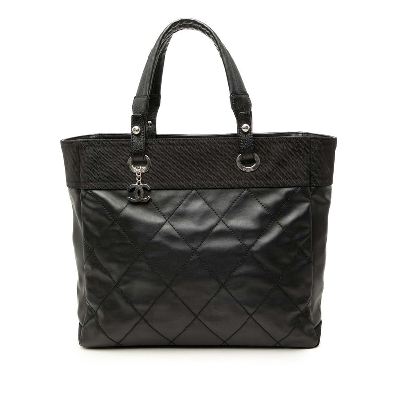 シャネル パリビアリッツMM トートバッグ ブラック レザー コーティングキャンバス レディース CHANEL 【中古】
