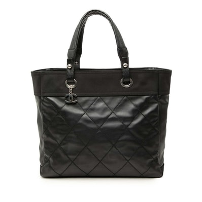 シャネル パリビアリッツMM トートバッグ ブラック レザー コーティングキャンバス レディース CHANEL 【中古】