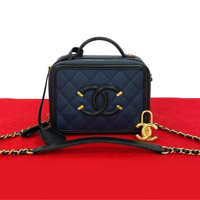 CHANEL シャネル CC フィリグリー マトラッセ ココマーク キャビアスキン ショルダーバッグ ネイビー
25727