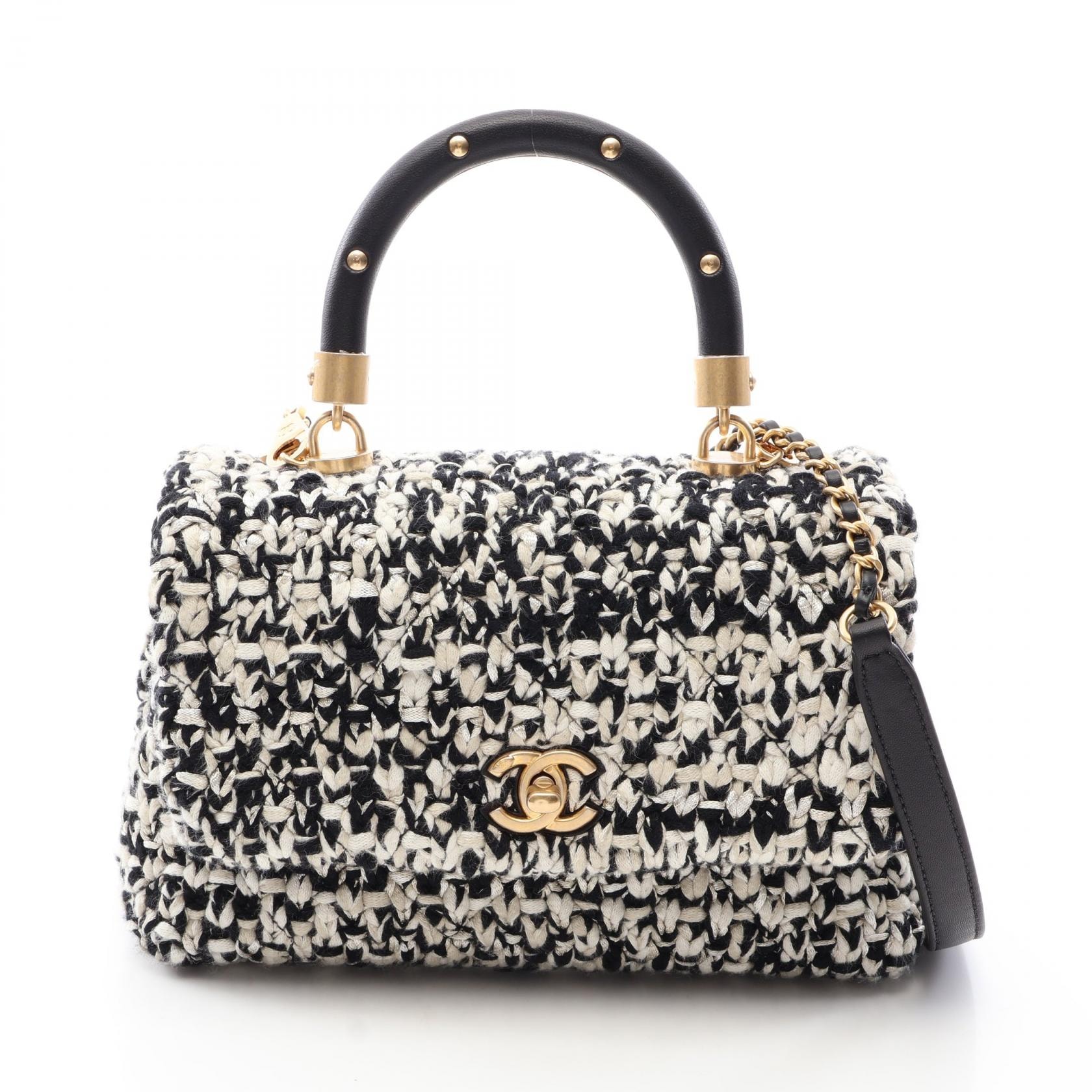 シャネル CHANEL マトラッセ 2WAY ハンドバッグ バッグ ファブリック レザー レディース ホワイト系 / ブラック系 【中古】