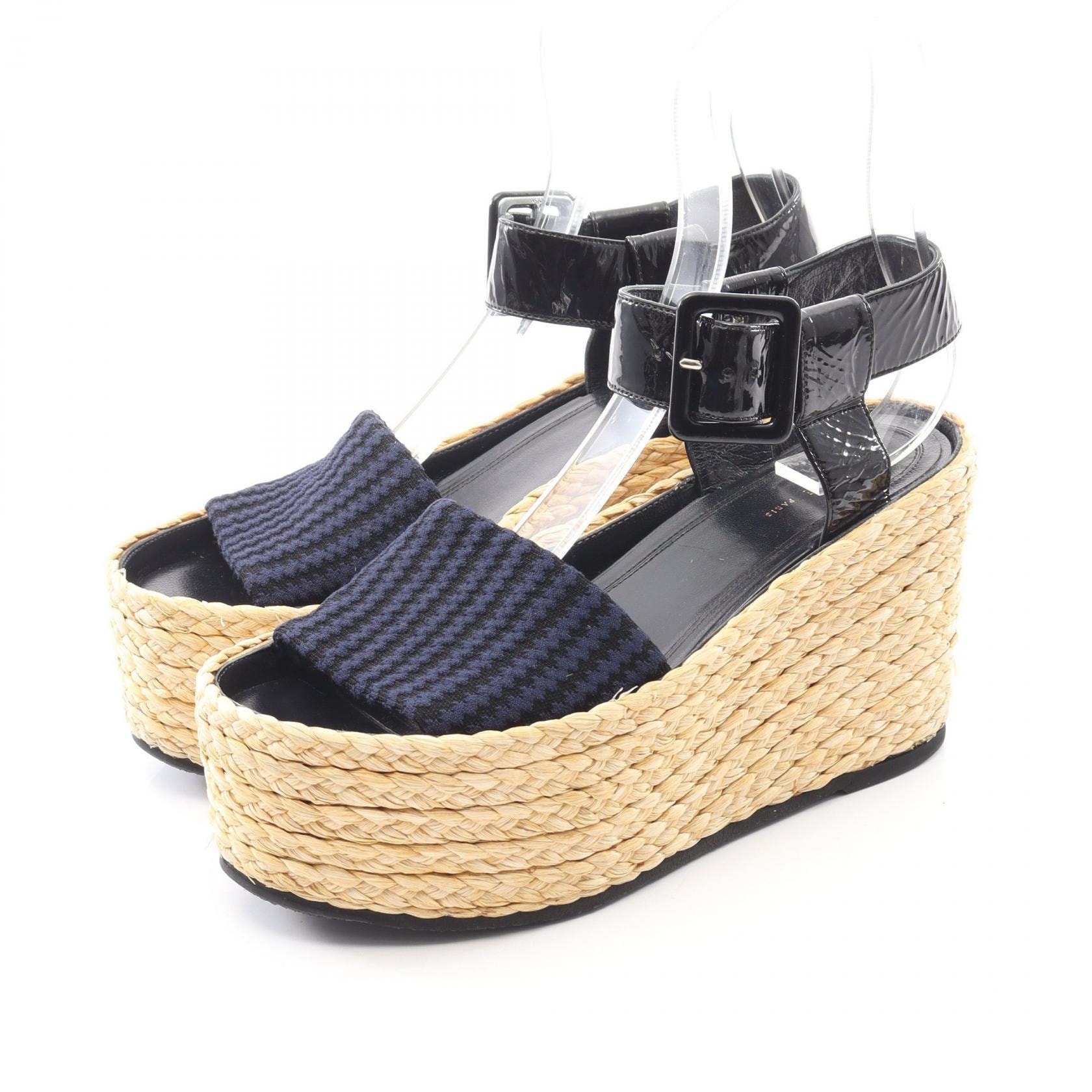 セリーヌ CELINE サンダル 靴 レザー ファブリック レディース ブラック系 / ネイビー系 【中古】