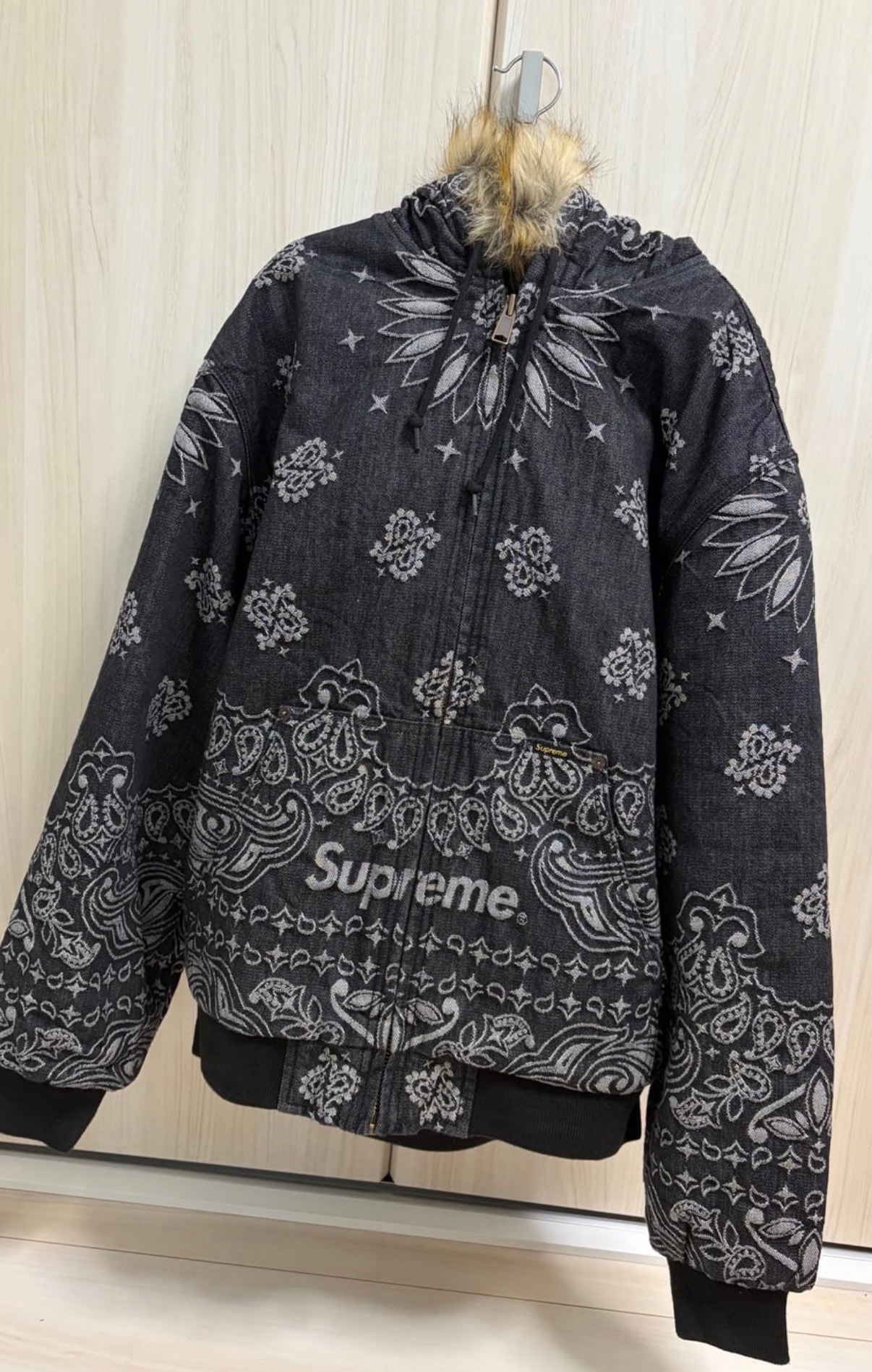 Supreme Bandana Jacquard Denim Hooded Work Jacket "Black"