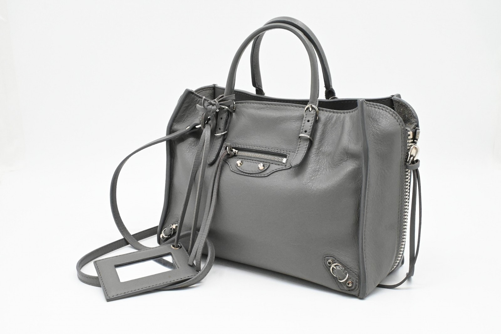 バレンシアガ ペーパー A6 ジップ 2Wayバッグ グレー 370926